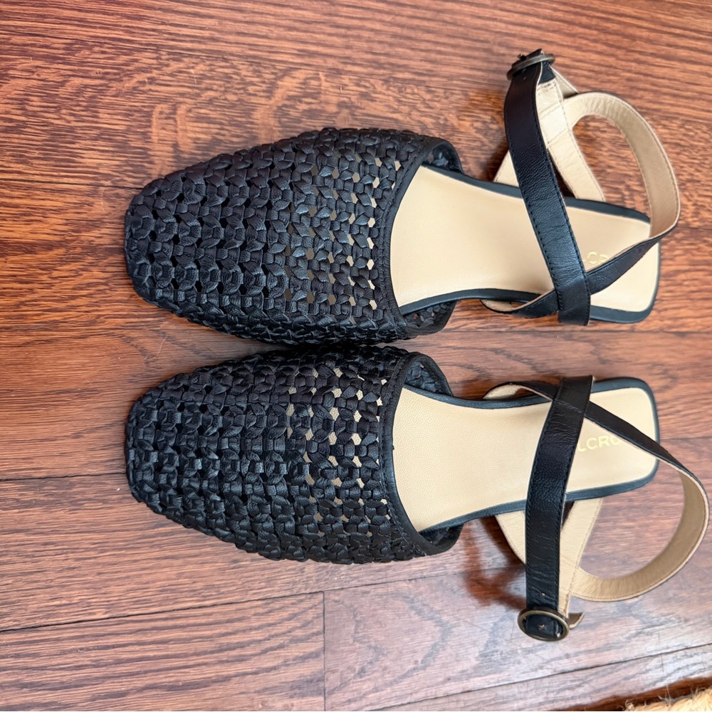 NWOT Anthropologie Pilcro Black Woven Leather Flats with Ankle Strap